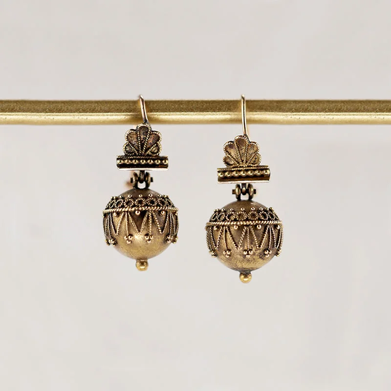 Hoop earrings with abstract wirework for an artistic, unique look-Etruscan Revival Earbobs in 14k Gold