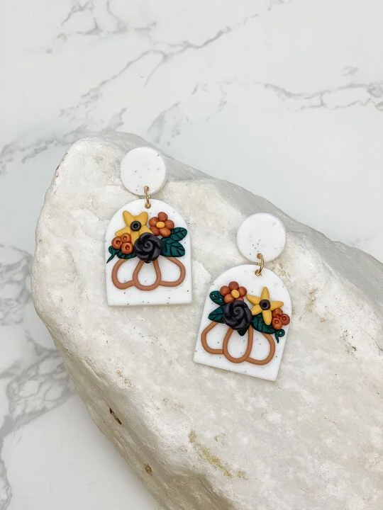 Best hoop earrings with sparkling cubic zirconia for a brilliant, budget-friendly effect-Fall Flowers Clay Dangle Earrings - White