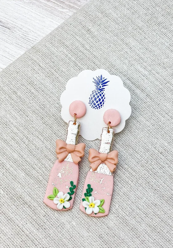 Best hoop earrings with custom designs for a personalized, unique accessory-Pink Floral Champagne Clay Earrings