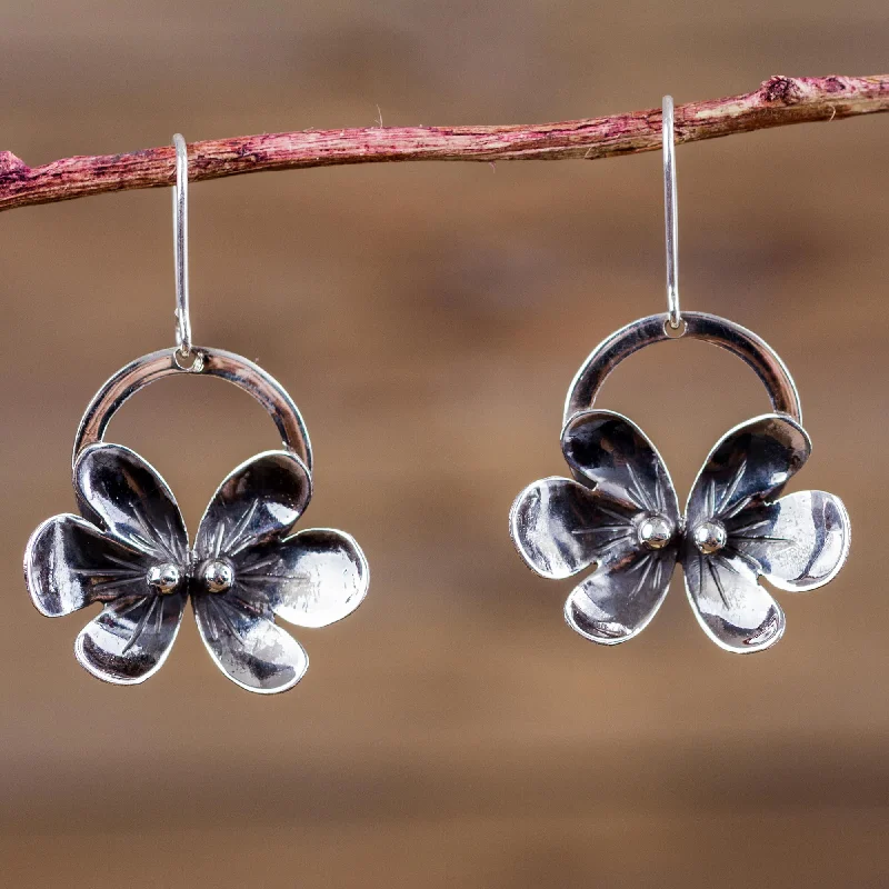 Hoop earrings with abstract wirework for an artistic, unique look-Forest Butterflies Sterling Silver Butterfly Earrings Artisan Flower Jewelry