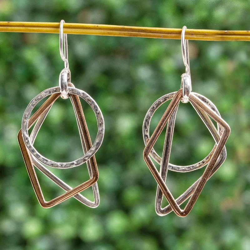 Hoop earrings with diamond-cut surfaces for added sparkle and shine-Geometric Trio Geometric Sterling Silver and Copper Dangle Earrings