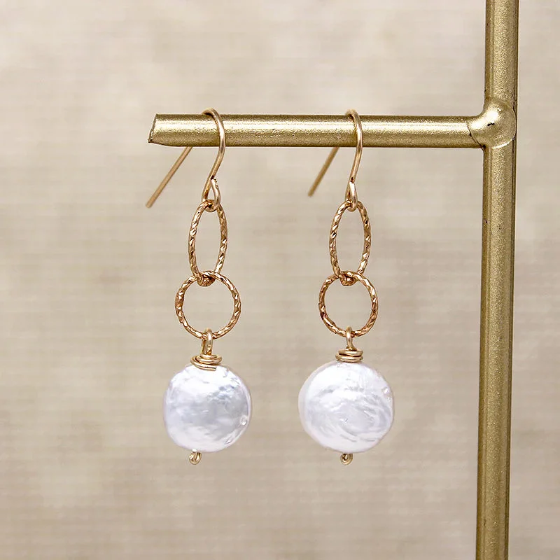 Hoop earrings with intricate designs for a unique and artistic appearance-Glossy Pearl & Glittering Link Earrings by Brin