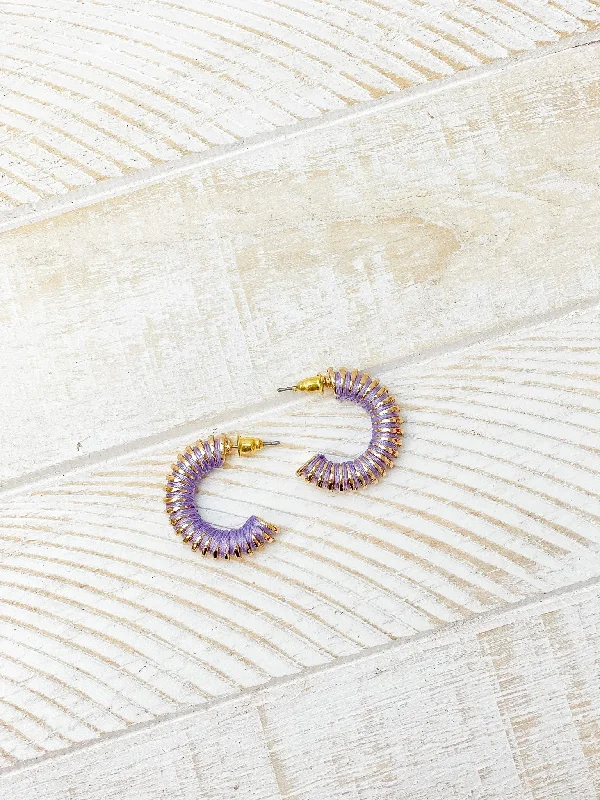 Hoop earrings with intricate designs for a unique and artistic appearance-Gold Threaded Hoop Earrings - Lavender