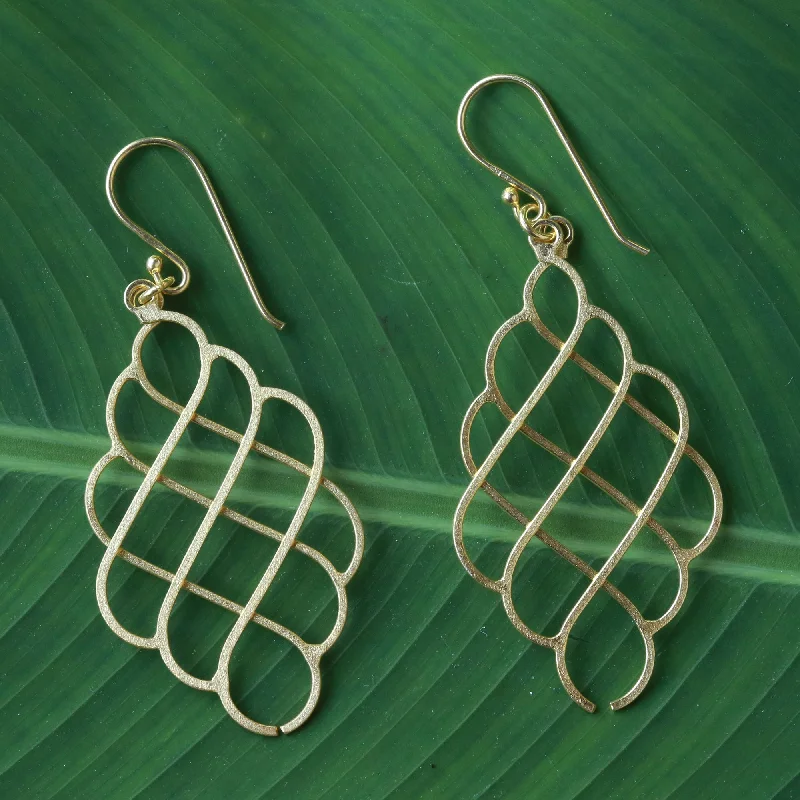 Hoop earrings with artistic filigree designs for an intricate, delicate finish-Golden Shining Sea Thai Gold Plated Sterling Silver Layered Dangle Earrings