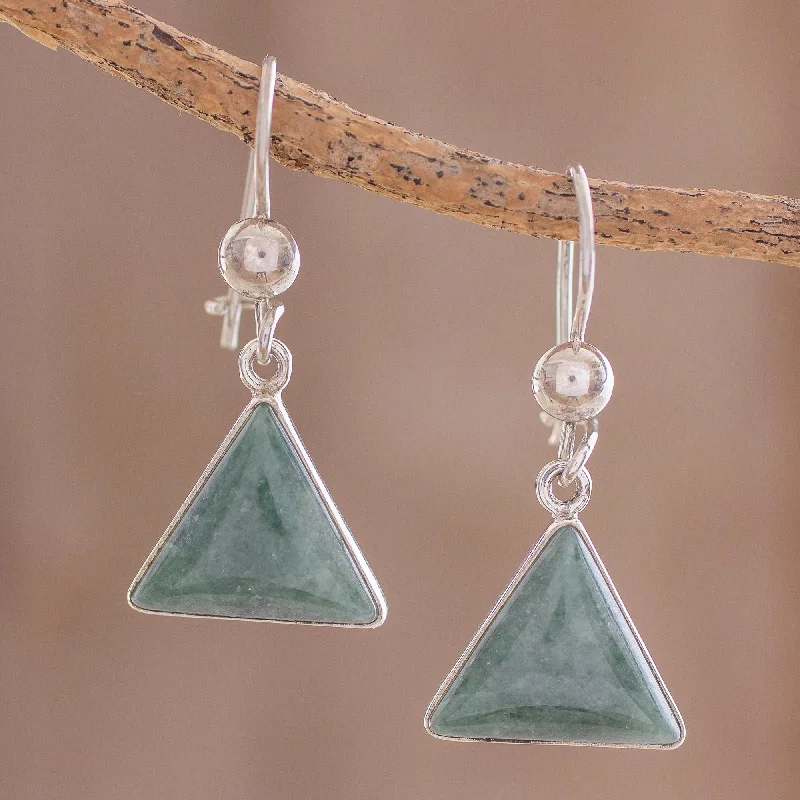 Best hoop earrings with smooth ceramic finishes for a polished, clean style-Green Triangle of Life Green Triangular Jade Dangle Earrings from Guatemala