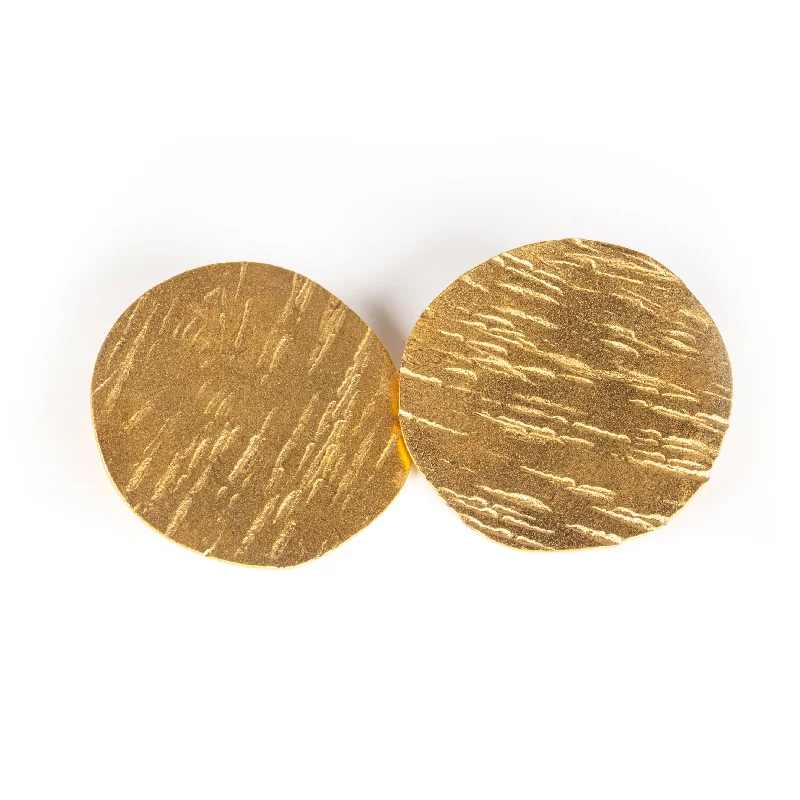 Best hoop earrings with intricate beaded details for a textured, stylish appearance-Hammered Gold Buttons in Gold Plated Steel