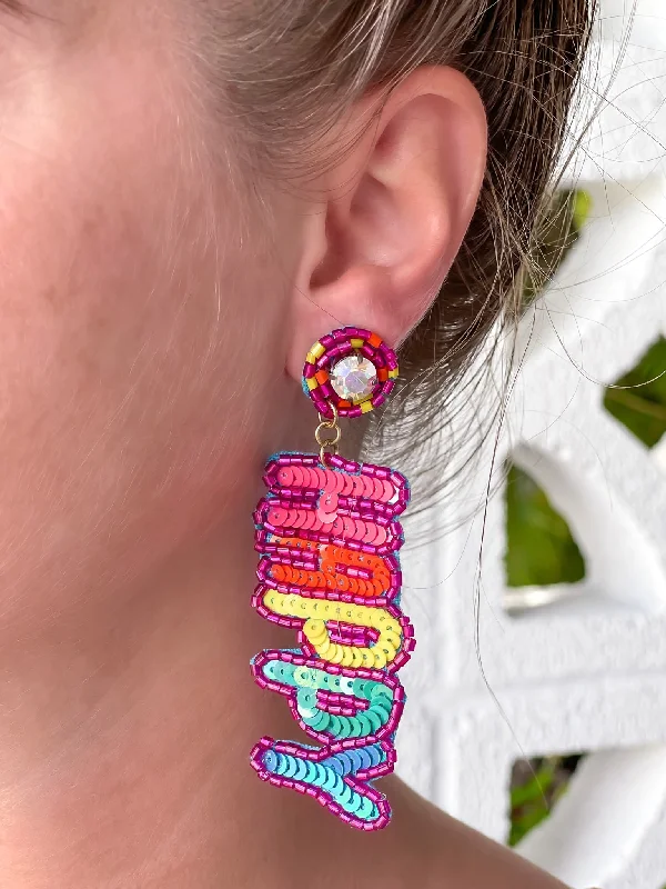 Best hoop earrings with geometric cuts for a sharp, modern appeal-'Happy Easter' Sequin Dangle Earrings