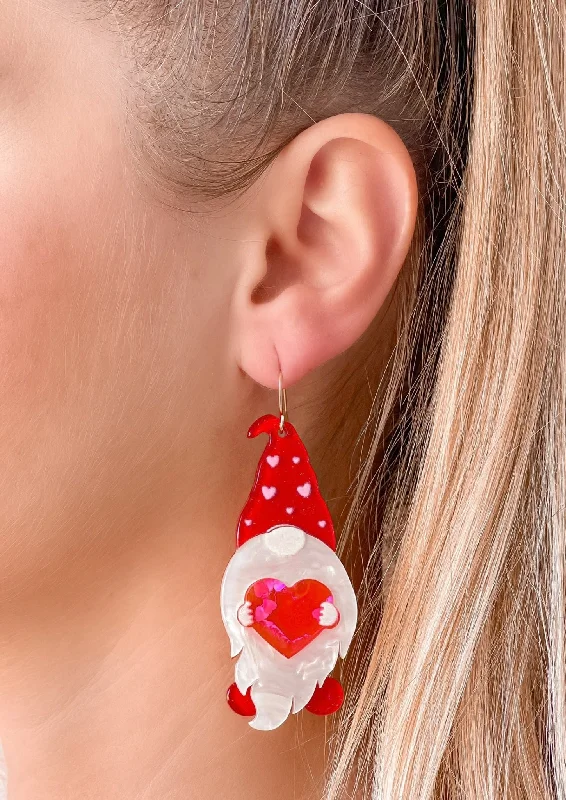 Hoop earrings with dangling charms for a playful and fun look-Heart Gnome Dangle Earrings