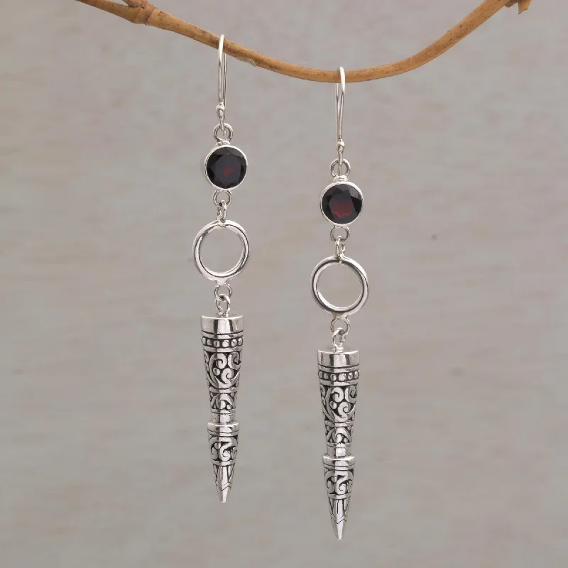 Medium hoop earrings for an everyday look with the perfect balance of style-Kamasan Cones Garnet and 925 Silver Cone-Shaped Earrings from Bali