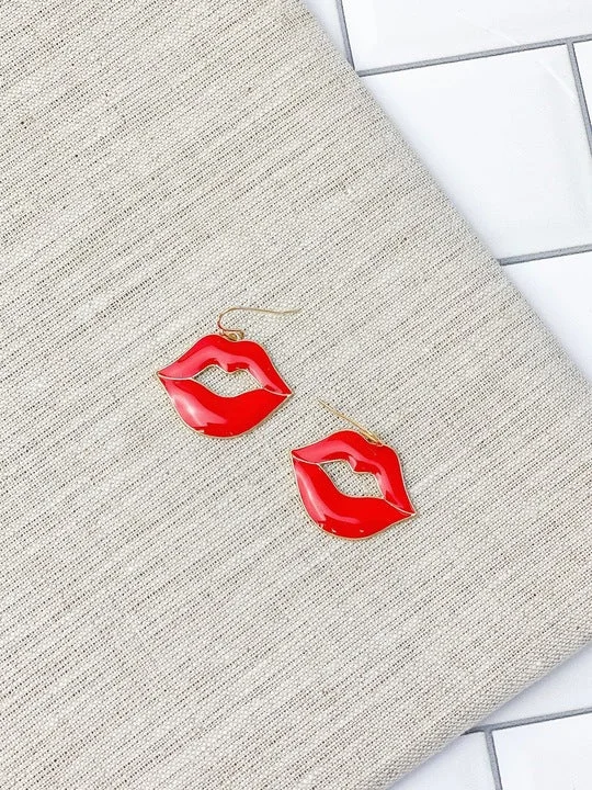 Hoop earrings with open designs for a modern, lighthearted vibe-Kisses Enamel Dangle Earrings - Red