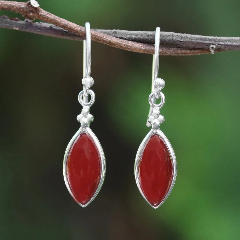 Hoop earrings with removable pendants for a versatile and customizable accessory-Knowing Eyes Rhodium Plated Carnelian Dangle Earrings from Thailand