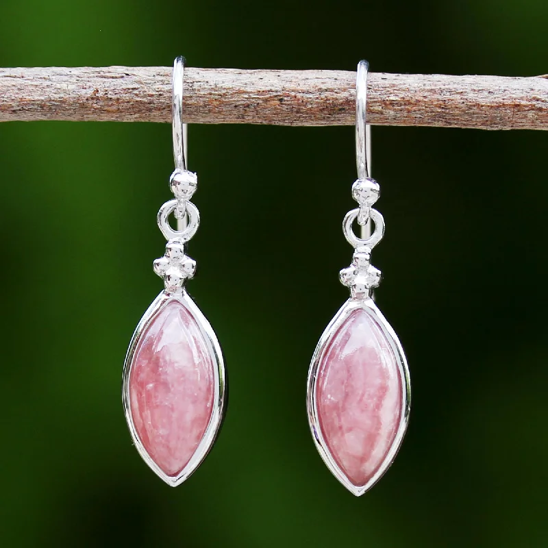 Hoop earrings with stacked layers for a bold and textured design-Knowing Eyes Rhodium Plated Rhodochrosite Dangle Earrings from Thailand