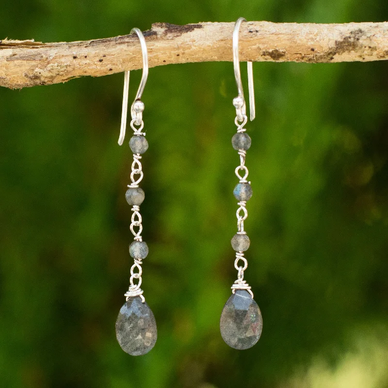 Best hoop earrings with vintage rhinestone embellishments for a retro-glam effect-Lady Handmade Labradorite and Sterling Silver Dangle Earrings