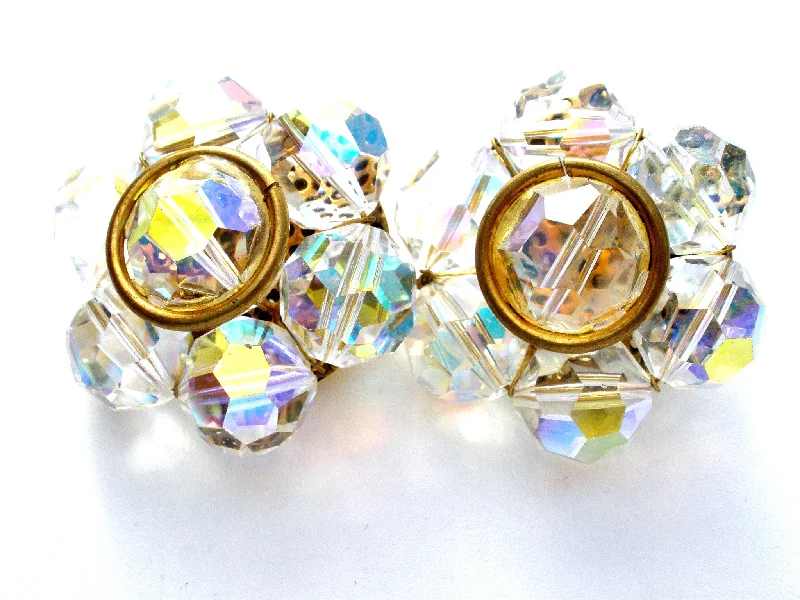 Best hoop earrings with gold for a luxurious and timeless look-Large Aurora Borealis Crystal Cluster Bead Earrings Vintage