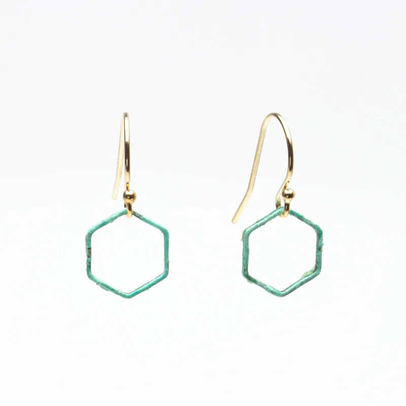 Best hoop earrings with asymmetrical designs for a fashion-forward, avant-garde look-Little Hexagon Green Earrings