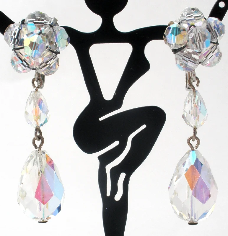 Best hoop earrings with matte finish for a sophisticated, understated design-Long Dangle Ab Crystal Earrings Vintage