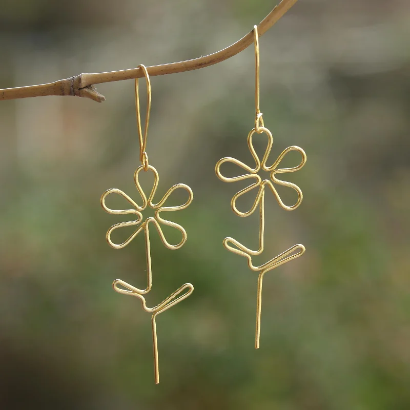 Hoop earrings with hammered copper for a warm and rustic aesthetic-Make My Day Hand Made Gold-Plated Floral Earrings