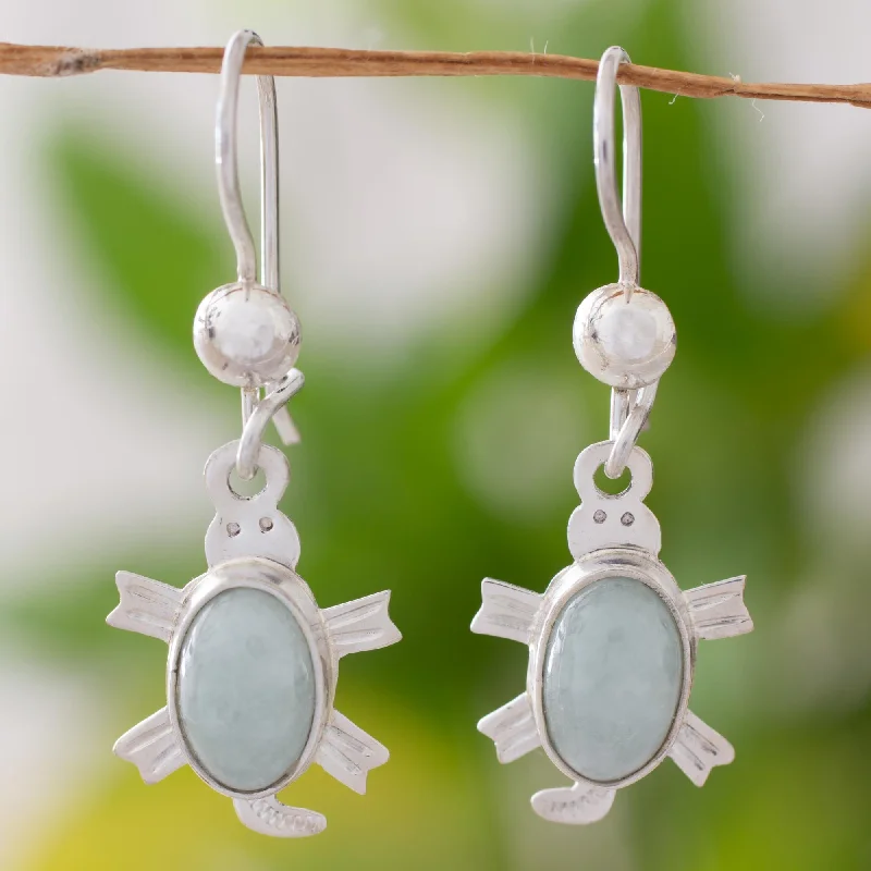 Best hoop earrings with hammered gold for a rustic yet elegant look-Marine Turtles Light green jade dangle earrings