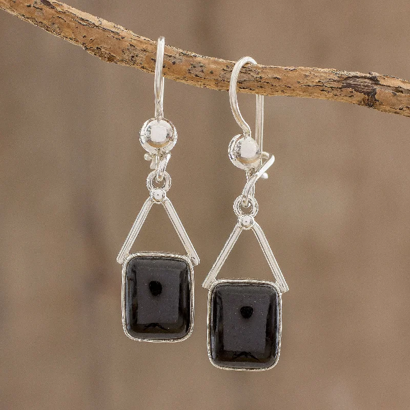 Best hoop earrings with stacked layers for a dimensional and bold look-Mayan Peaks in Black Jade Dangle Earrings in Black from Guatemala