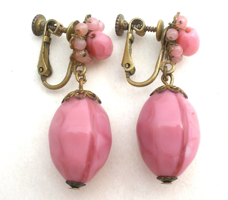 Best hoop earrings with rose gold for a romantic and warm aesthetic-Miriam Haskell Pink Glass Earrings Vintage