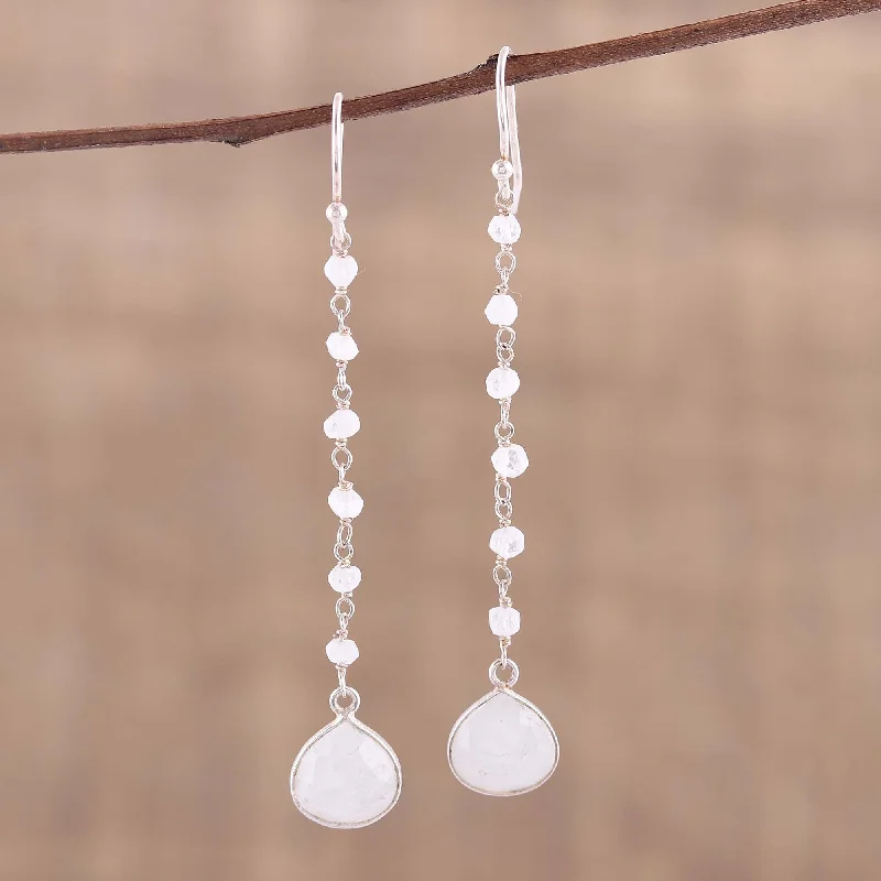 Small hoop earrings for a delicate and understated everyday wear-Morning Drops Rainbow Moonstone Teardrop Dangle Earrings from India