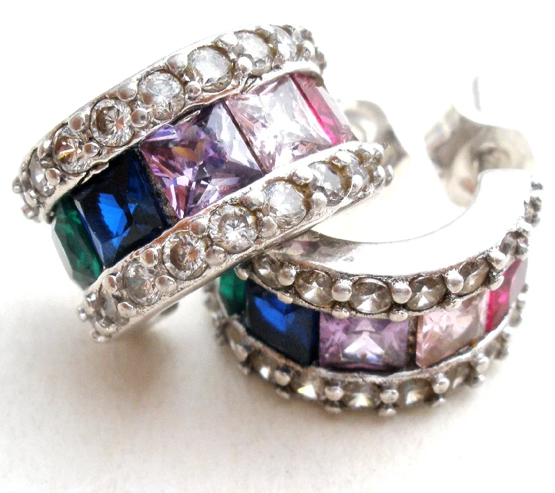 Best hoop earrings with vintage-style detailing for a nostalgic and timeless look-Multi Color Cubic Zirconia Hoop Earrings