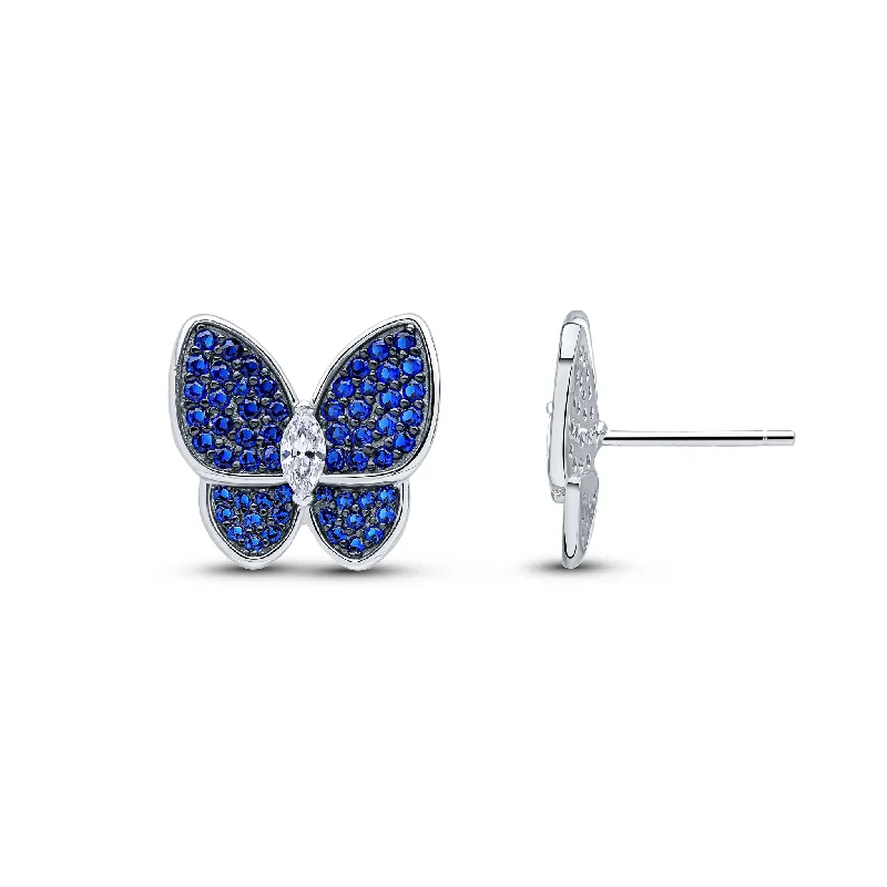 Hoop earrings with satin finishes for a smooth and elegant appearance-Pavé Butterfly Earrings (Sapphire)