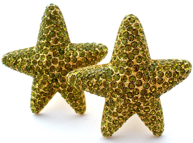 Hoop earrings with heart-shaped frames for a romantic and feminine look-Peridot Green Rhinestone Starfish Earrings by Guy Laroche