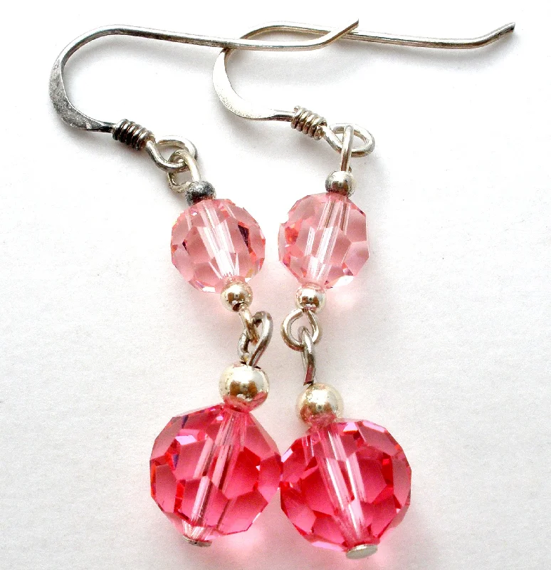 Best hoop earrings with tribal designs for a cultural and exotic aesthetic-Pink Crystal Bead Earrings Sterling Silver