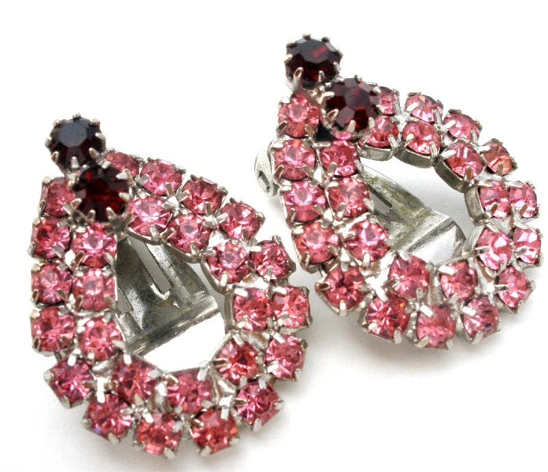 Best hoop earrings with geometric pendants for a modern, chic appeal-Pink & Red Rhinestone Earrings Vintage