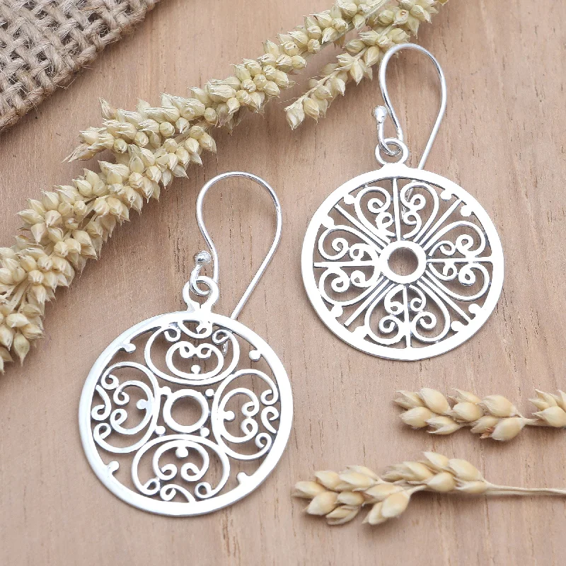 Medium hoop earrings for an everyday look with the perfect balance of style-Pis Hand Made Balinese Sterling Silver Dangle Earrings