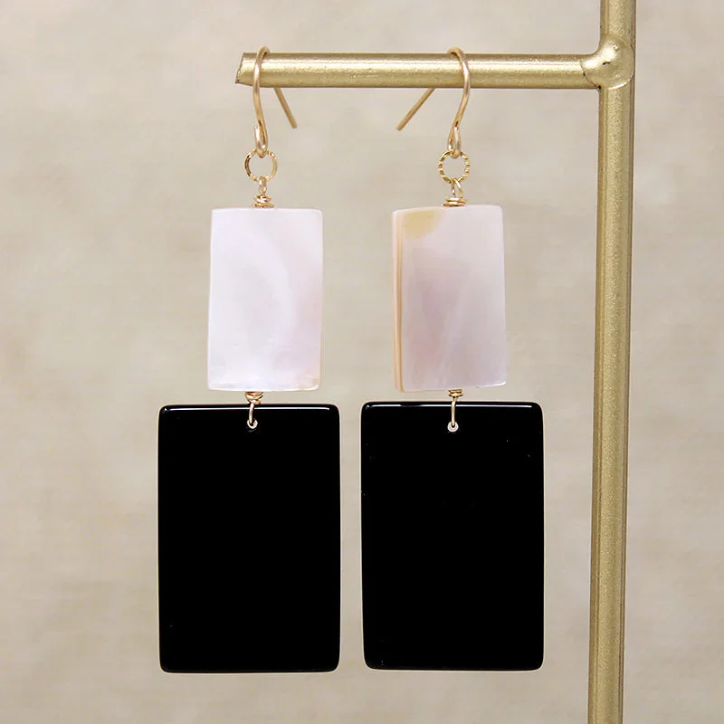 Best hoop earrings with gemstone accents for a colorful and elegant appearance-Pop Art Onyx & Mother of Pearl Earrings by Brin