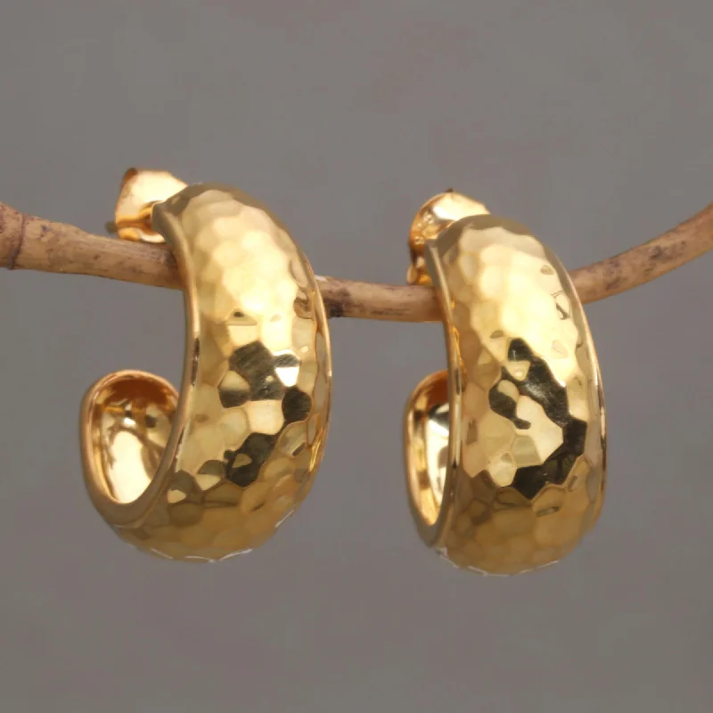 Best hoop earrings with intricate beaded details for a textured, stylish appearance-Radiant Shine Balinese Gold Plated 925 Half Hoop Silver Earrings