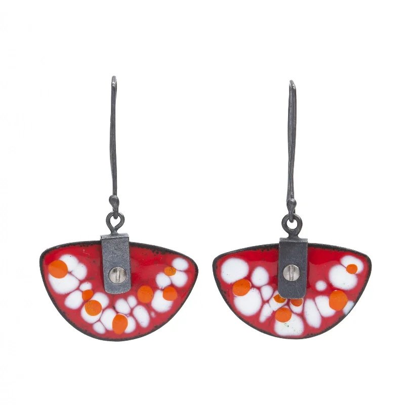 Small hoop earrings for a delicate and understated everyday wear-Red and Speckled Enamel Earrings