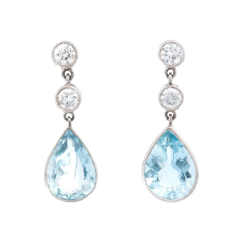 Best hoop earrings with snake-inspired designs for an edgy and fierce vibe-Retro Platinum Aquamarine and Diamond Dangle Earrings