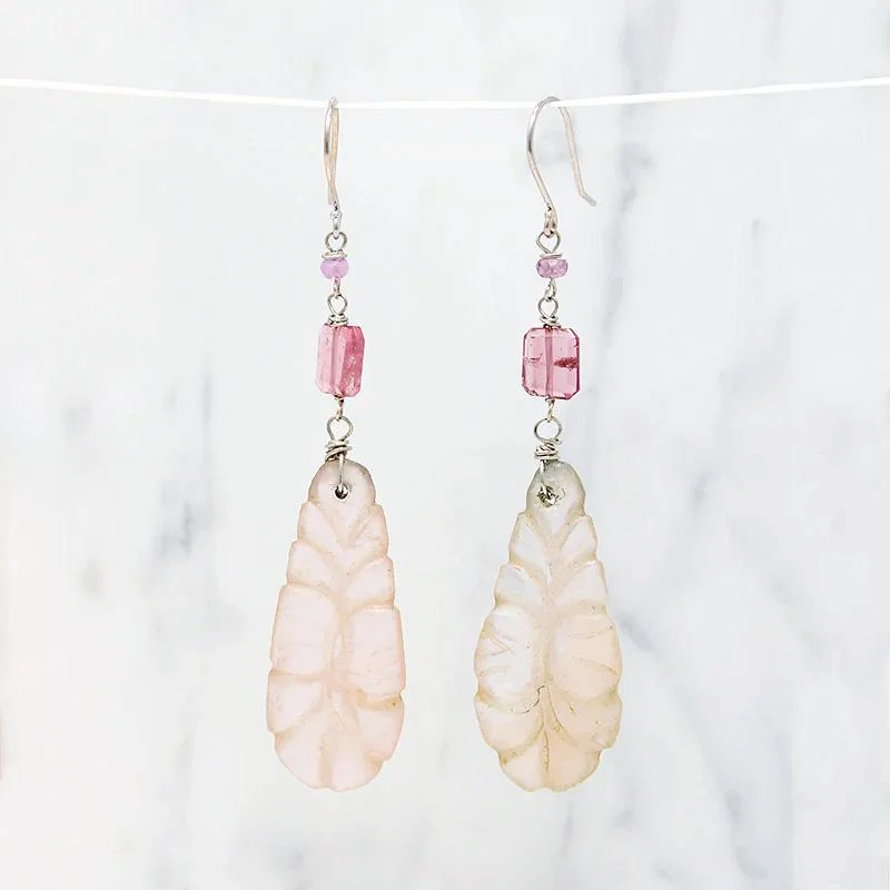 Best hoop earrings with Swarovski crystals for added sparkle and luxury-Romantic Carved Rose Quartz & Pastel Gem Earrings by brunet