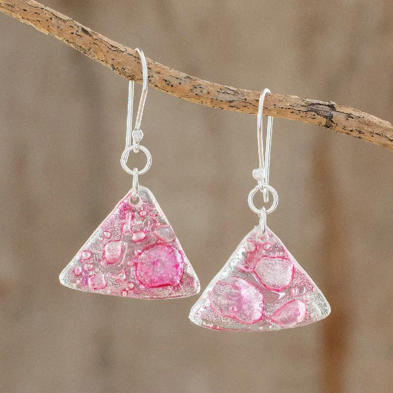 Best hoop earrings with butterfly motifs for a playful and whimsical appearance-Rosy Geometry Pink Triangular Recycled CD Dangle Earrings from Guatemal