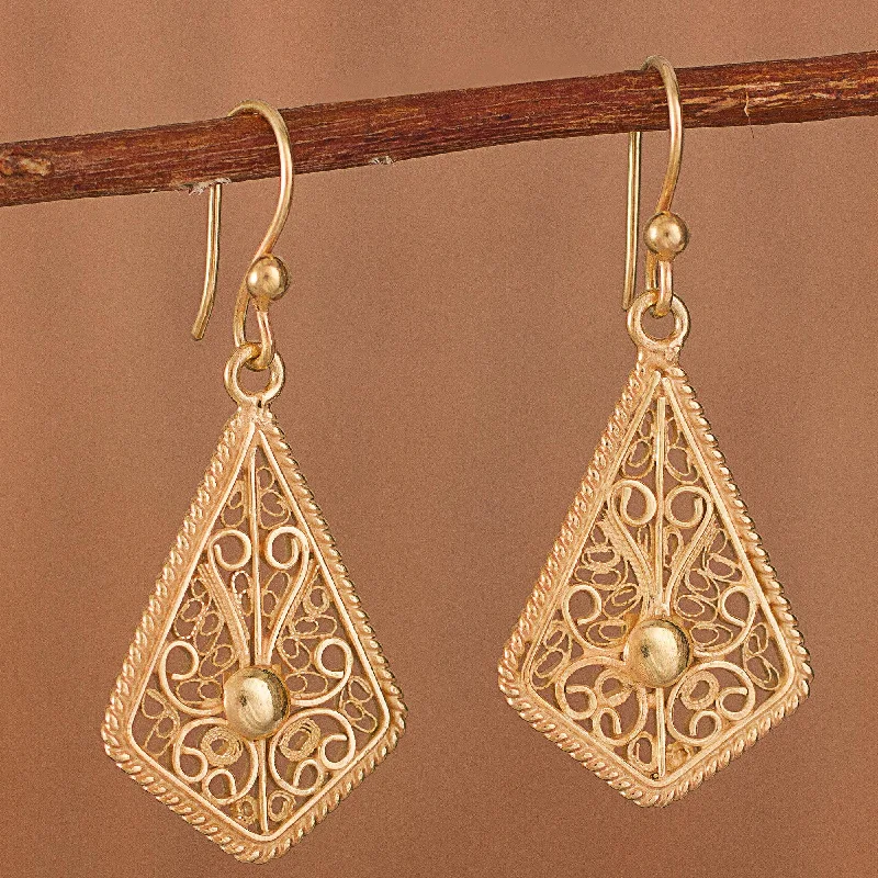 Best hoop earrings with minimal embellishments for a sleek and modern look-Royal Scroll in Gold Gold-Plated Sterling Silver Filigree Kite Dangle Earrings