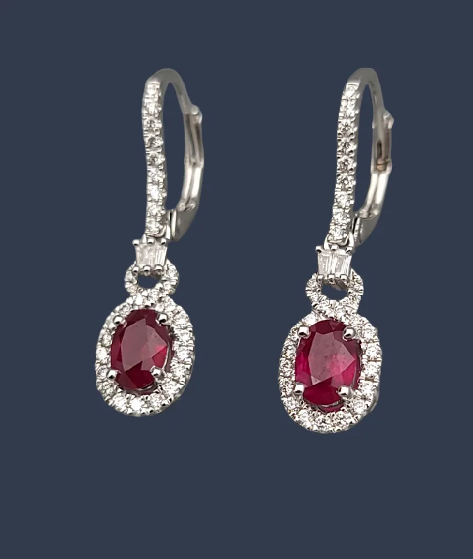 Best hoop earrings with minimalist designs for a clean and modern aesthetic-Ruby Diamond Dangle Earrings 14K White Gold