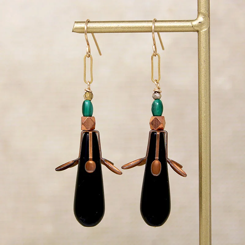 Hoop earrings with dangling charms for a playful and fun look-Sassy Copper, Onyx & Malachite Earrings by Brin