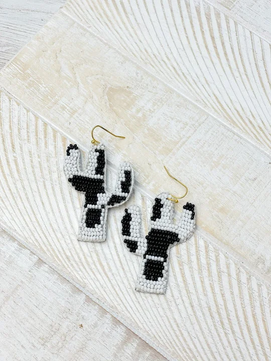 Best hoop earrings with minimal embellishments for a sleek and modern look-Seed Bead Cow Print Cactus Dangle Earrings