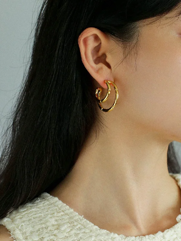 Hoop earrings with leather accents for a sleek and bold combination-Simple Double-layer Bamboo C Shape Earrings