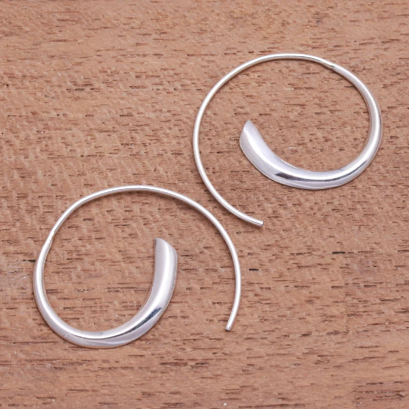 Hoop earrings with leather accents for a sleek and bold combination-Simple Loops Sterling Silver Half-Hoop Earrings Crafted in Bali