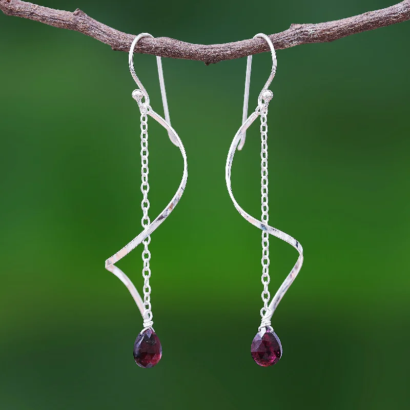 Best hoop earrings with rose gold for a romantic and warm aesthetic-Solar Spin Garnet and Sterling Silver Dangle Earrings