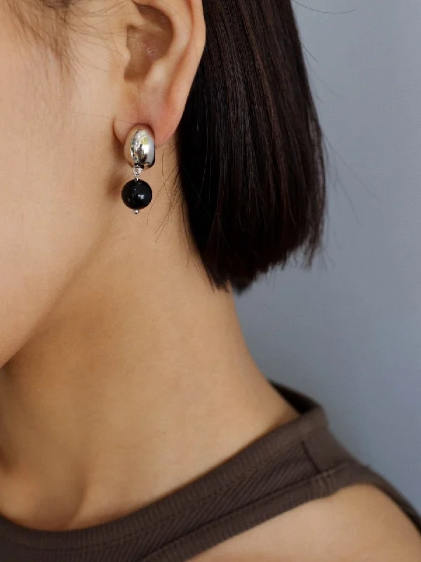 Hoop earrings with resin accents for a bold and colorful design-Black Agate Drop Huggie Earrings