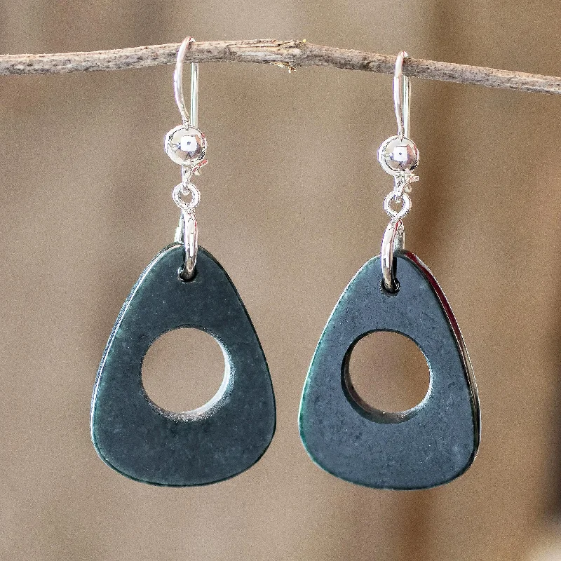 Hoop earrings with intricate designs for a unique and artistic appearance-Strum in Dark Green Natural Green Jade Dangle Earrings