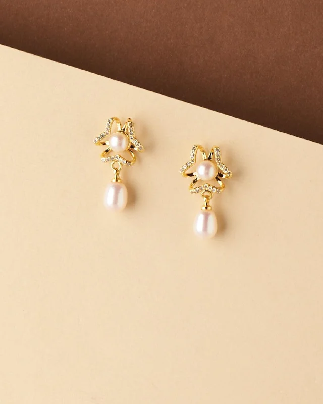 Hoop earrings with snake print designs for an edgy, wild appearance-Delicate Stone Studded Pearl Earring