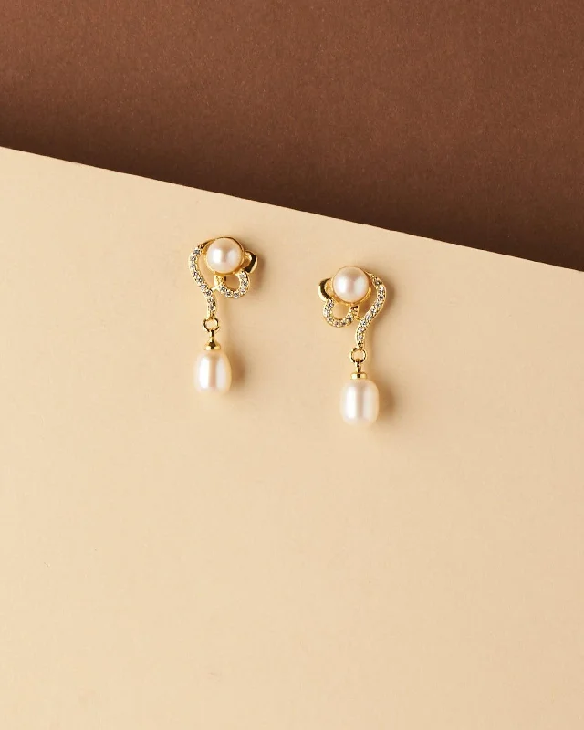 Hoop earrings with twisted leather for a chic and modern boho look-Delicate Stone Studded Pearl Earring