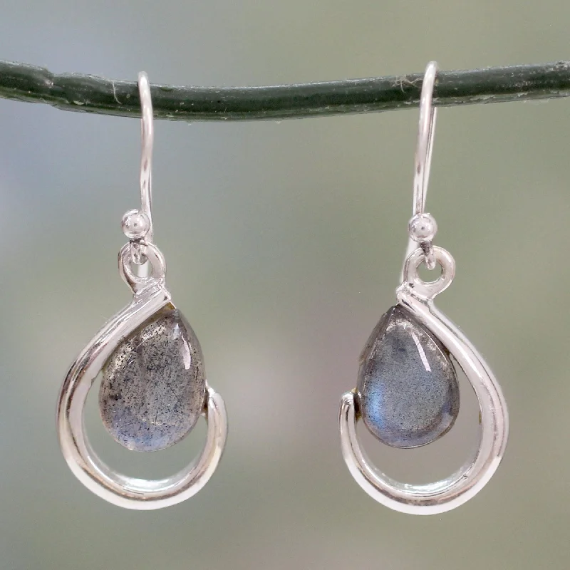 Hoop earrings with polished silver finish for a shiny, modern appeal-Sublime Symmetry India Labradorite and Silver Handcrafted Earrings