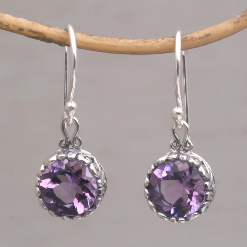 Best hoop earrings with matte finish for a sophisticated, understated design-Temptation Purple Amethyst Round Faceted Dangle Earrings